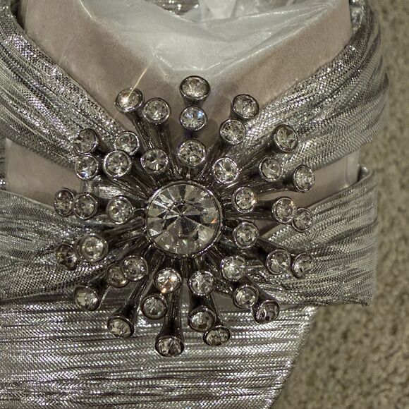 NIB Sam Edelman Women's Cindie Kitten Heel Mule In Soft Silver Satin Size 7 Sexy - Picture 5 of 12